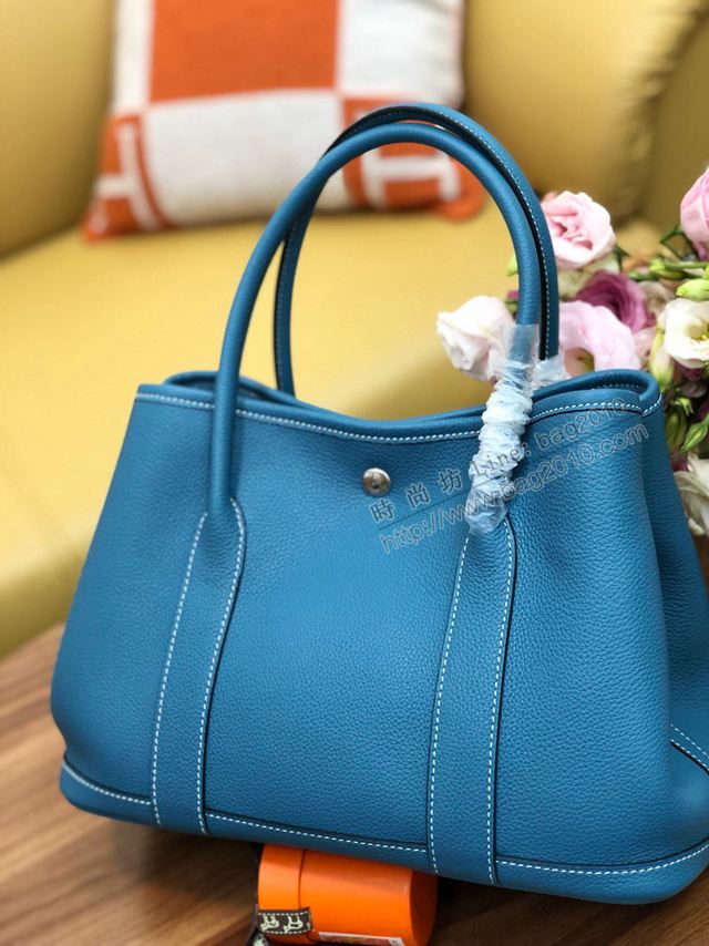 HERMES女包 花園包30cm Garden party  愛馬仕togo皮手提包 牛仔藍  Ama1631